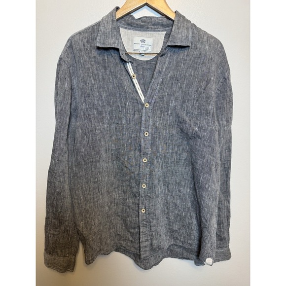 Report Collection Resort Linen Button Up Long Sleeve Shirt Casual Mens L Gray - Picture 2 of 11